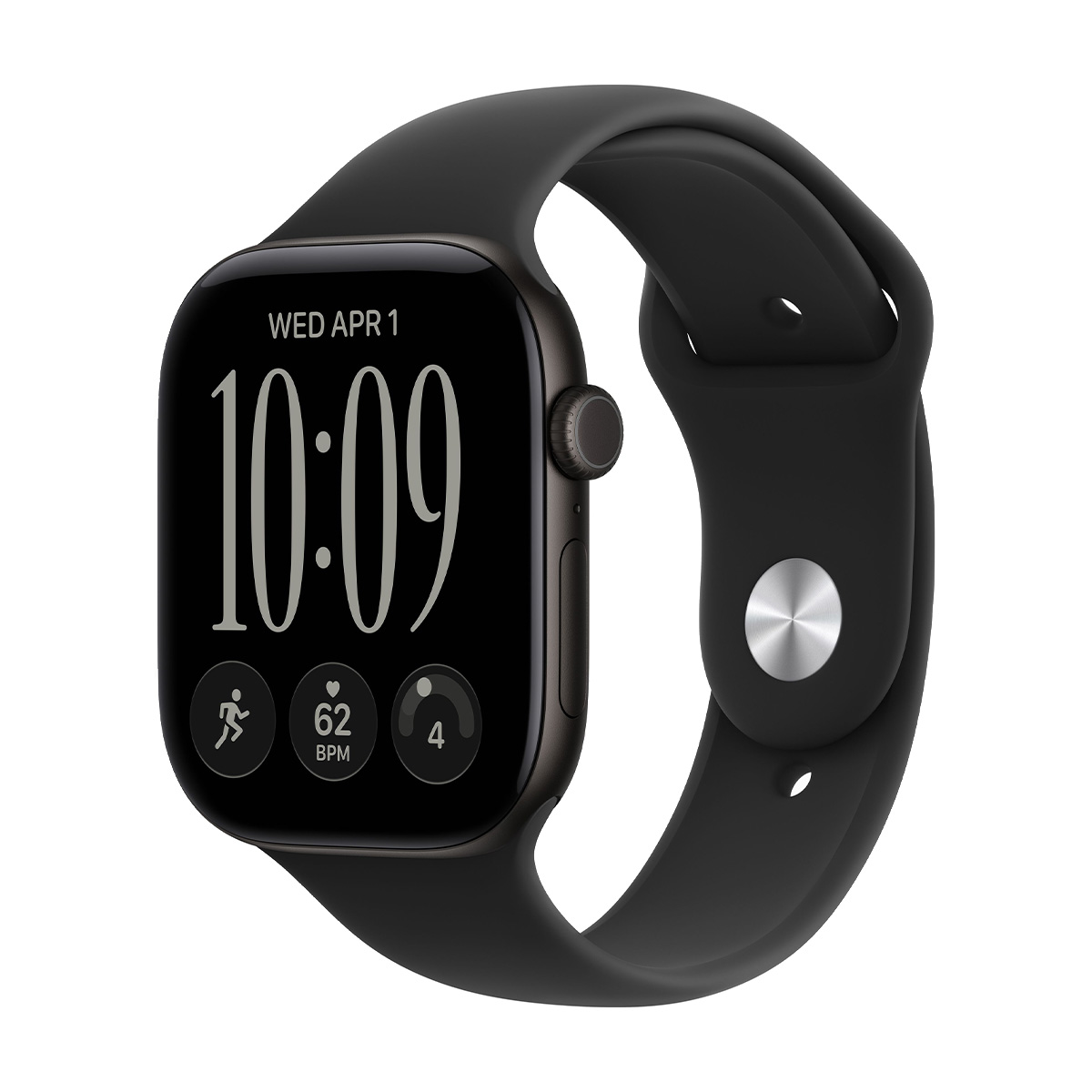 Купить apple watch series 12, 46 мм корпус из алюминия цвета «black», ремешок sport band размера m/l цвета «black» с доставкой