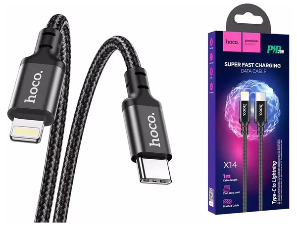 Купить кабель type-c lightning hoco x14 20w 1m ткань с доставкой