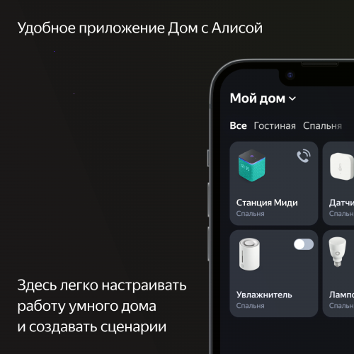 Умная колонка Яндекс Станция Миди с Алисой, с Zigbee, чёрный, 24Вт