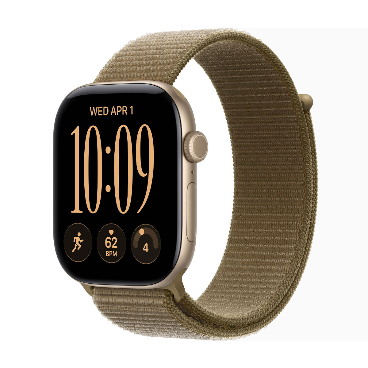 Купить apple watch series 12, 46 мм корпус из алюминия цвета «light gold», ремешок sport loop цвета «olive» с доставкой