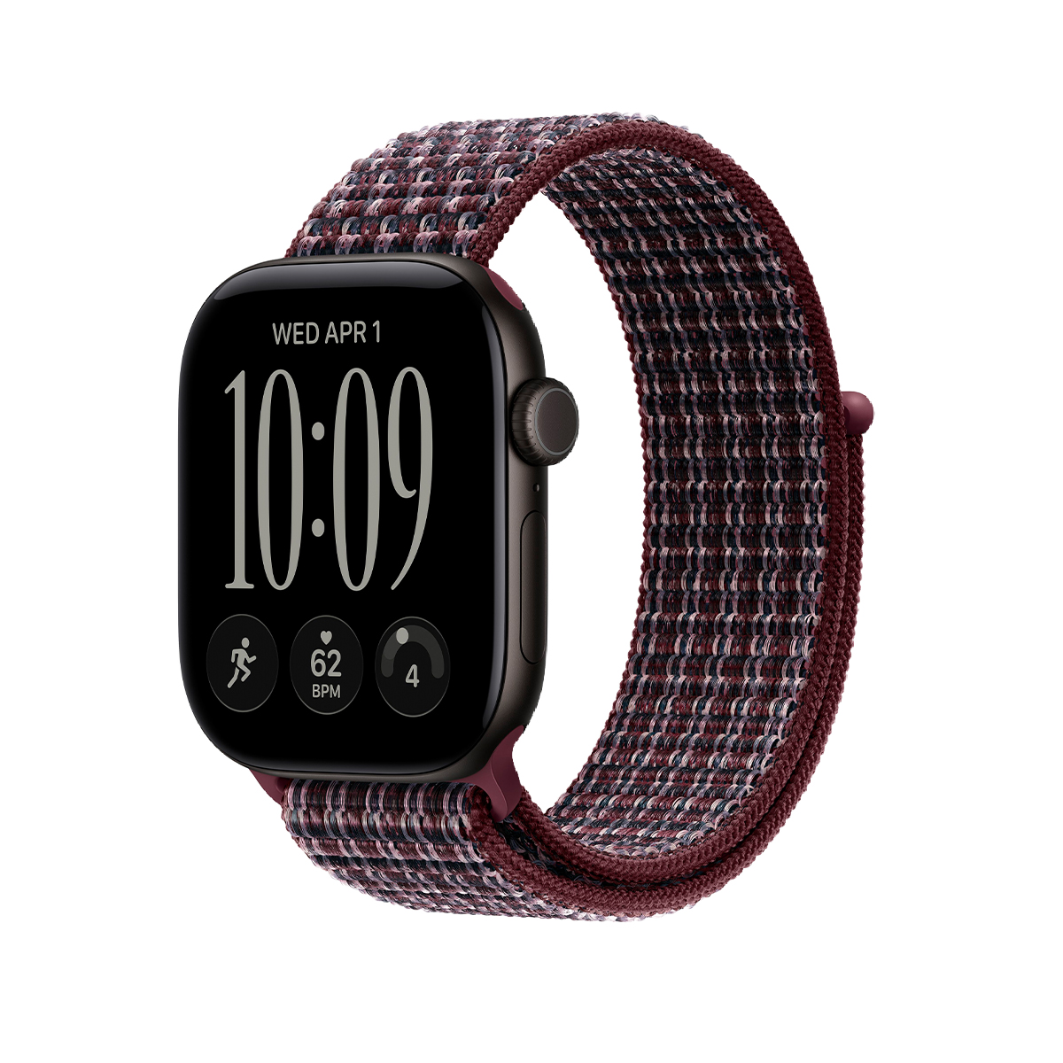 Купить apple watch series 12, 42 мм корпус из алюминия цвета «black», ремешок sport loop цвета «burgundy plaid» с доставкой