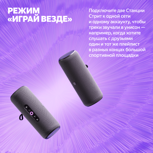 Умная портативная колонка Яндекс Станция Стрит с Алисой, фиолетовый, 30Вт