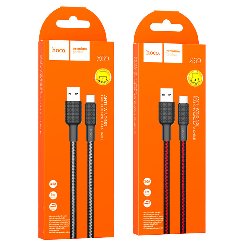 Купить кабель type-c hoco x69 3a 1m ткань с доставкой по России
