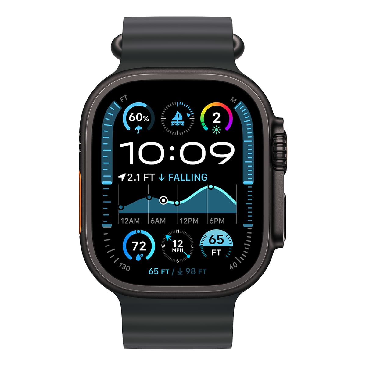 Купить apple watch ultra 2 (2024), 49 мм корпус из титана цвета «black», ремешок ocean band цвета «black» с доставкой