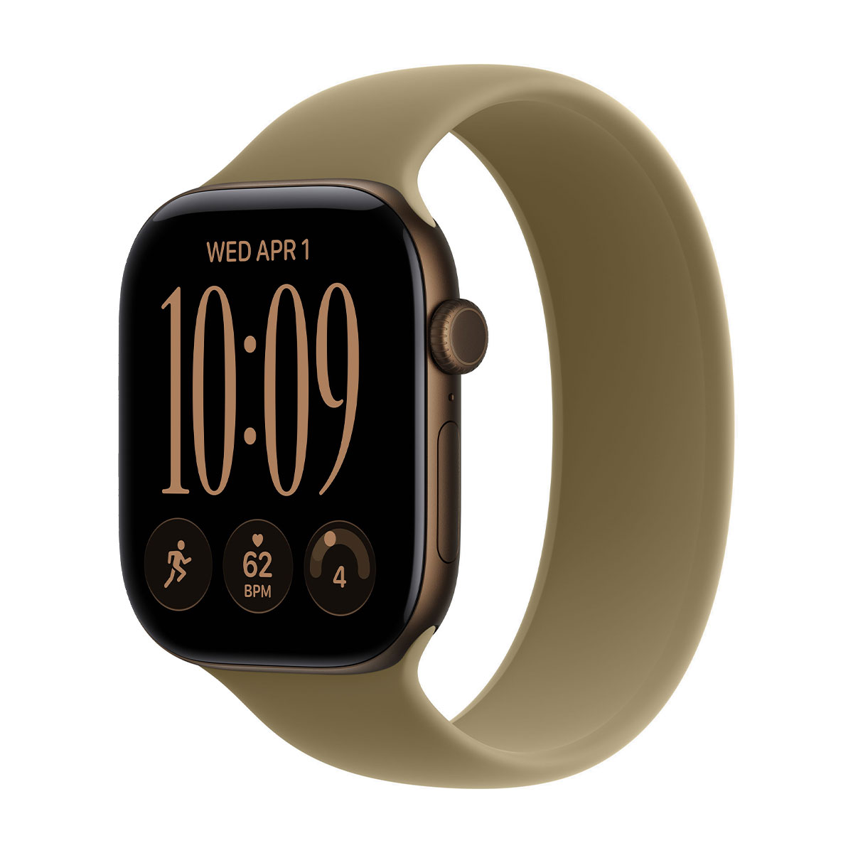 Купить apple watch series 12, 46 мм корпус из алюминия цвета «dark bronze», ремешок sport band размера m/l цвета «olive» с доставкой