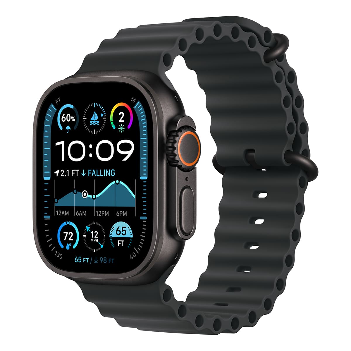 Купить apple watch ultra 2 (2024), 49 мм корпус из титана цвета «black», ремешок ocean band цвета «black» с доставкой