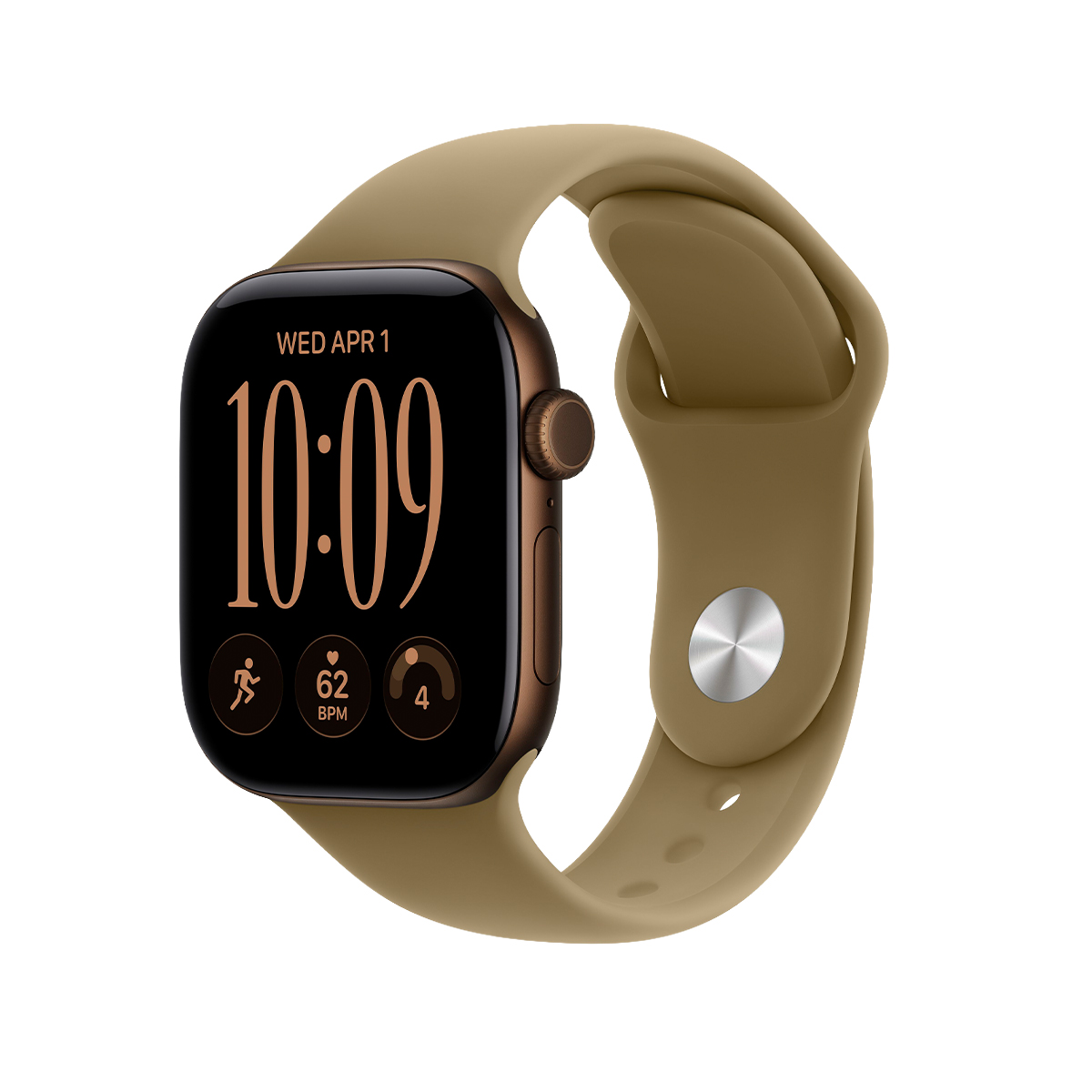 Купить apple watch series 12, 42 мм корпус из алюминия цвета «dark bronze», ремешок sport band размера m/l цвета «olive» с доставкой