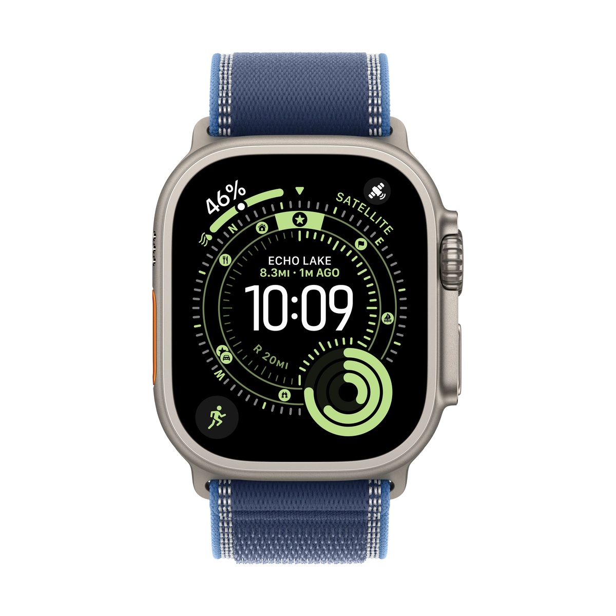 Apple Watch Ultra 3 (2025), 49 мм корпус из титана цвета «Natural», ремешок Trail Loop размера M/L цвета «Blue/Bright Blue»