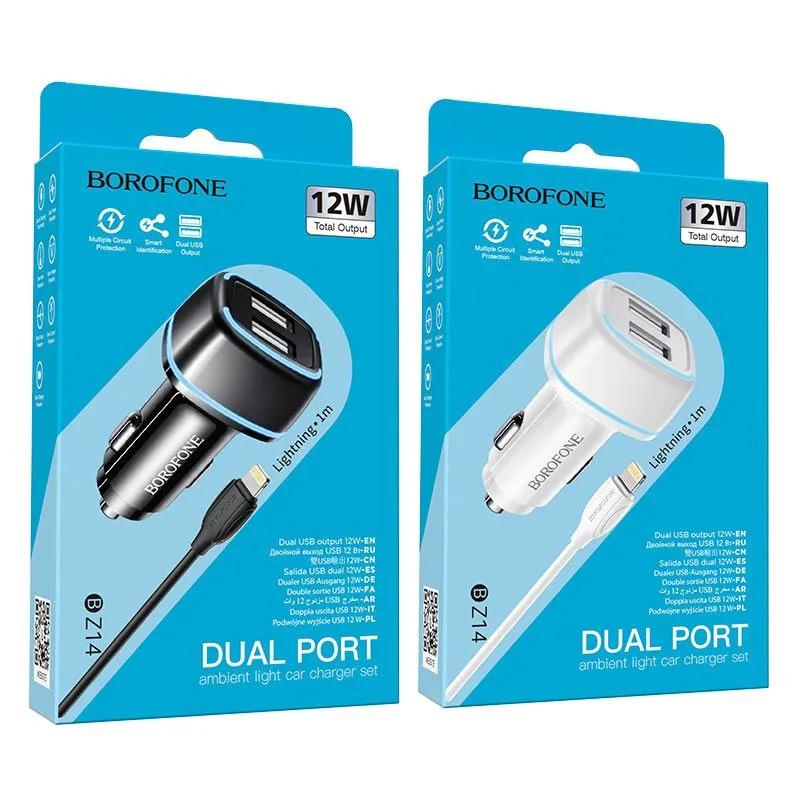 Купить комплект азу borofone bz14 12w 2 разъема + кабель lightning с доставкой по России