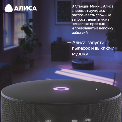 Умная колонка Яндекс Станция Мини 3 с Алисой, чёрный, 12Вт