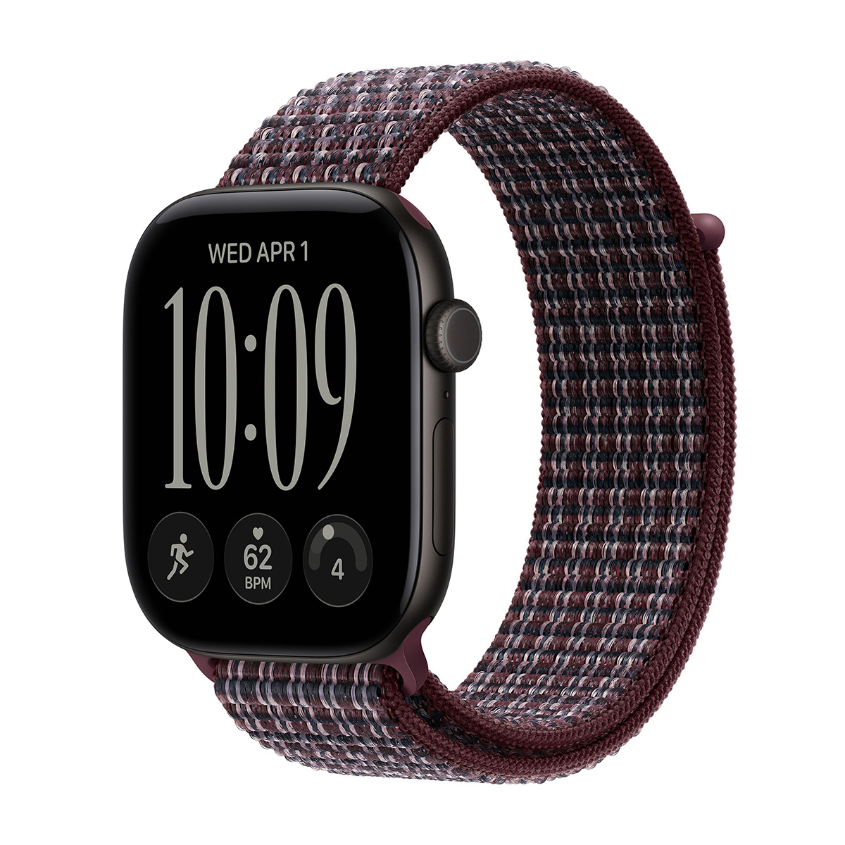Купить apple watch series 12, 46 мм корпус из алюминия цвета «black», ремешок sport loop цвета «burgundy plaid» с доставкой