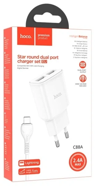 Купить комплект сзу hoco c88a 12w 2 разъема + кабель lightning с доставкой по России