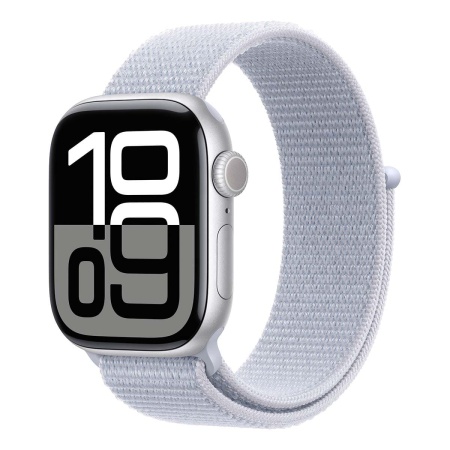 Купить apple watch series 10, 42 мм корпус из алюминия цвета «silver», ремешок sport loop цвета «blue cloud» с доставкой