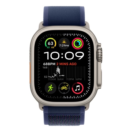 Купить apple watch ultra 2 (2024), 49 мм корпус из титана цвета «natural», ремешок trail loop размера s/m цвета «blue» с доставкой
