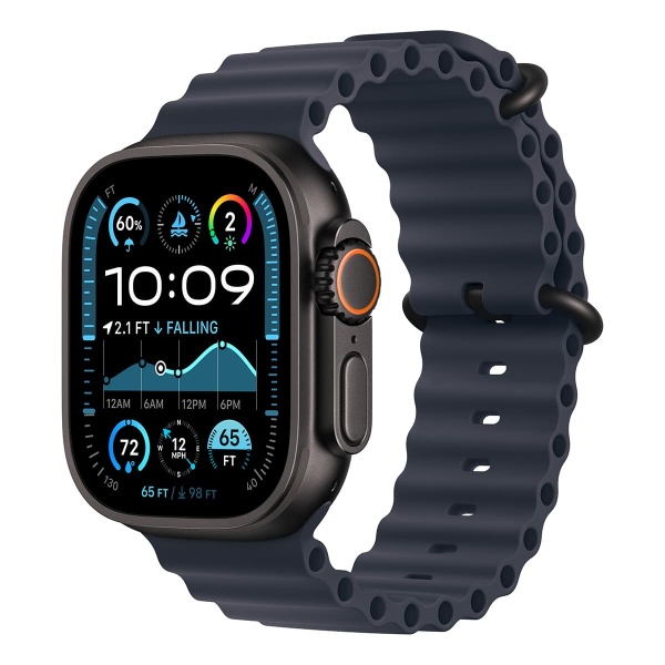 Apple Watch Ultra 2 (2024), 49 мм корпус из титана цвета «Black», ремешок Ocean Band цвета «Navy»
