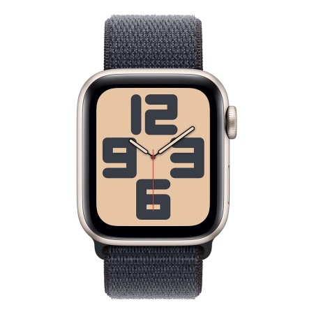Купить apple watch se (2024), 40 мм корпус из алюминия цвета «starlight», ремешок sport loop цвета «ink» с доставкой