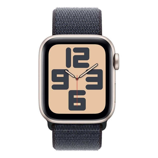 Купить apple watch se (2024), 40 мм корпус из алюминия цвета «starlight», ремешок sport loop цвета «ink» с доставкой