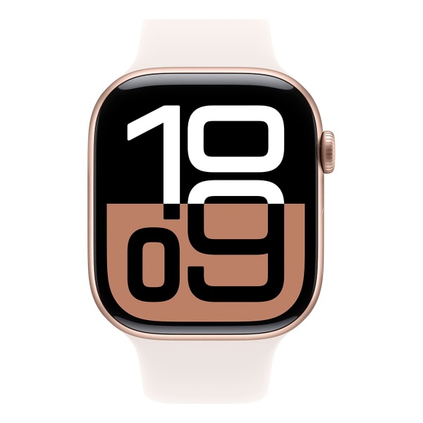 Купить apple watch series 10, 46 мм корпус из алюминия цвета «rose gold», ремешок sport band размера m/l цвета «light blush» с доставкой