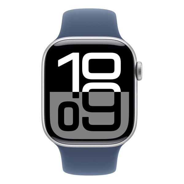 Купить apple watch series 10, 42 мм корпус из алюминия цвета «silver», ремешок sport band размера s/m цвета «denim» с доставкой