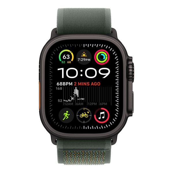 Купить apple watch ultra 2 (2024), 49 мм корпус из титана цвета «black», ремешок trail loop размера s/m цвета «green» с доставкой