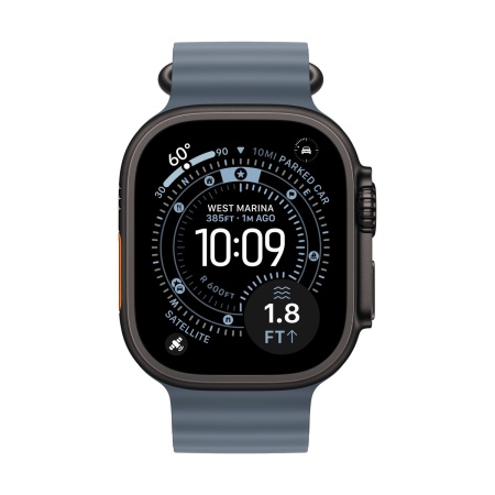 Купить apple watch ultra 3 (2025), 49 мм корпус из титана цвета «black», ремешок ocean band цвета «anchor blue» с доставкой