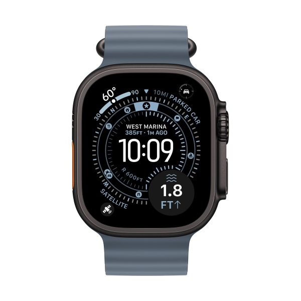 Купить apple watch ultra 3 (2025), 49 мм корпус из титана цвета «black», ремешок ocean band цвета «anchor blue» с доставкой