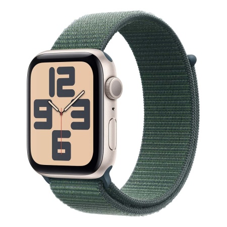 Купить apple watch se (2024), 44 мм корпус из алюминия цвета «starlight», ремешок sport loop цвета «lake green» с доставкой
