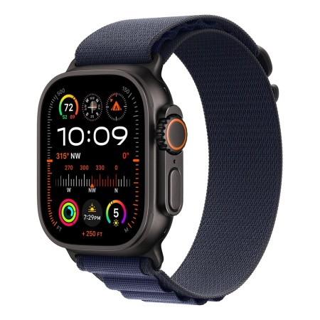 Купить apple watch ultra 2 (2024), 49 мм корпус из титана цвета «black», ремешок alpine loop размера s цвета «navy» с доставкой