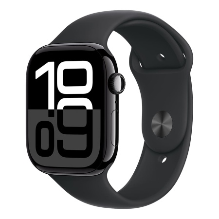 Купить apple watch series 10, 46 мм корпус из алюминия цвета «jet black», ремешок sport band размера m/l цвета «black» с доставкой