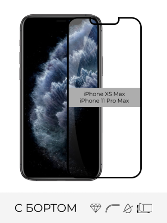 Стекло прозрачное Premium с защитным бортом iPhone XS Max / 11 Pro Max