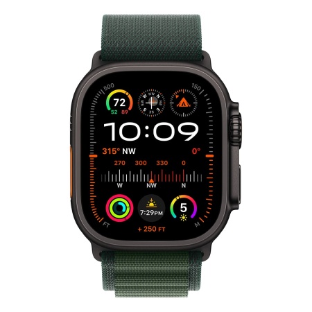 Купить apple watch ultra 2 (2024), 49 мм корпус из титана цвета «black», ремешок alpine loop размера l цвета «dark green» с доставкой