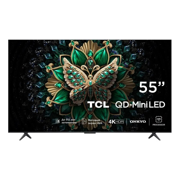 Телевизор TCL 55" 4K UHD, 144 Гц, QD-Mini LED (55C6K) Чёрный
