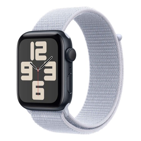 Купить apple watch se (2024), 44 мм корпус из алюминия цвета «midnight», ремешок sport loop цвета «blue cloud» с доставкой