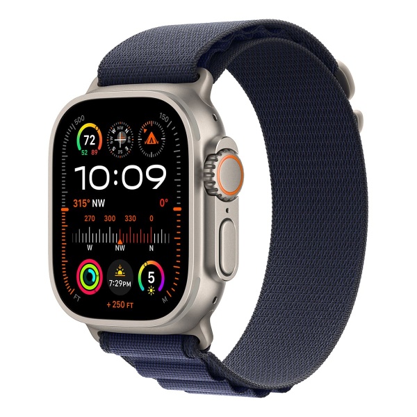 Apple Watch Ultra 2 (2024), 49 мм корпус из титана цвета «Natural», ремешок Alpine Loop размера S цвета «Navy»