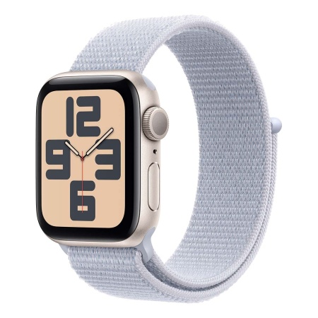 Купить apple watch se (2024), 40 мм корпус из алюминия цвета «starlight», ремешок sport loop цвета «blue cloud» с доставкой