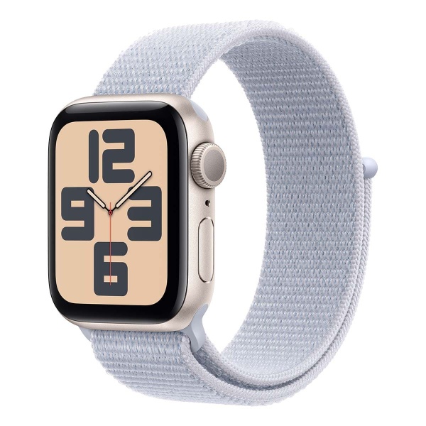 Купить apple watch se (2024), 40 мм корпус из алюминия цвета «starlight», ремешок sport loop цвета «blue cloud» с доставкой по России