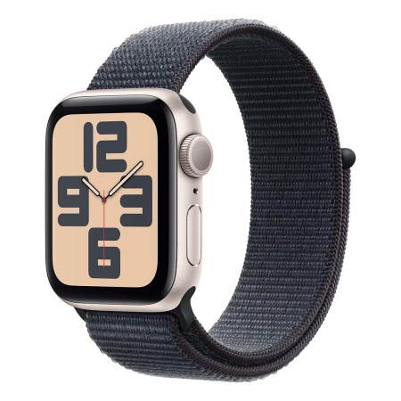 Купить apple watch se (2024), 40 мм корпус из алюминия цвета «starlight», ремешок sport loop цвета «ink» с доставкой