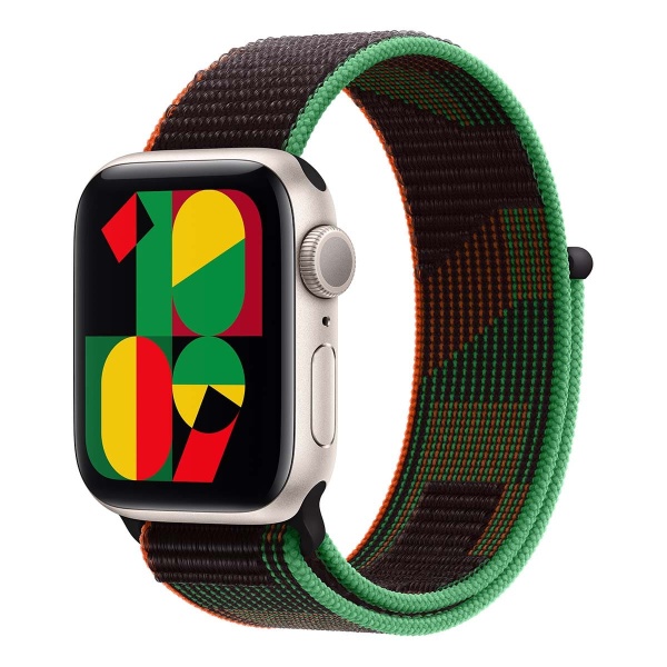 Купить apple watch se (2024), 40 мм корпус из алюминия цвета «starlight», ремешок sport loop цвета «black unity» с доставкой по России