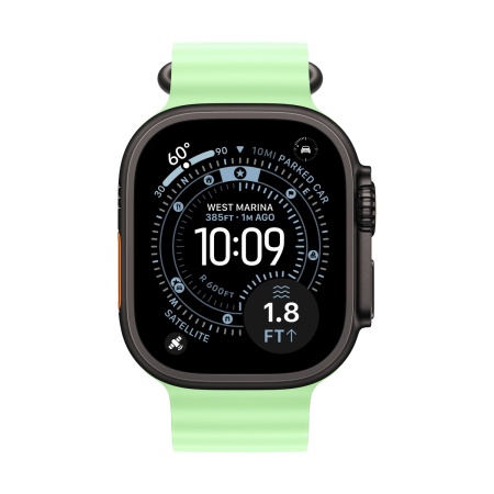Купить apple watch ultra 3 (2025), 49 мм корпус из титана цвета «black», ремешок ocean band цвета «neon green» с доставкой