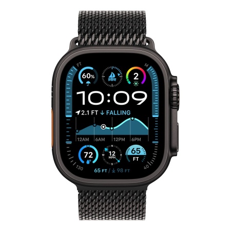 Купить apple watch ultra 2 (2024), 49 мм корпус из титана цвета «black», ремешок titanium milanese loop размера s цвета «black» с доставкой