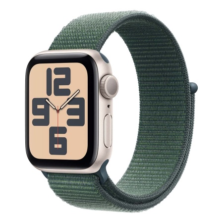 Купить apple watch se (2024), 40 мм корпус из алюминия цвета «starlight», ремешок sport loop цвета «lake green» с доставкой