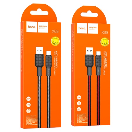 Купить кабель type-c hoco x69 3a 1m ткань с доставкой