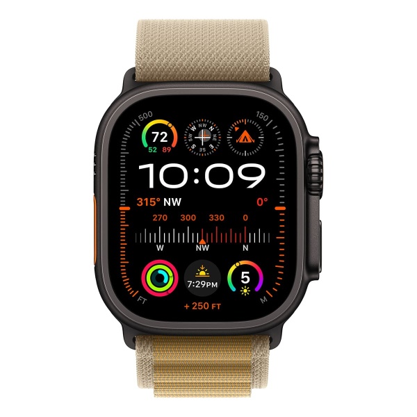 Купить apple watch ultra 2 (2024), 49 мм корпус из титана цвета «black», ремешок alpine loop размера s цвета «tan» с доставкой