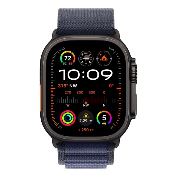 Купить apple watch ultra 2 (2024), 49 мм корпус из титана цвета «black», ремешок alpine loop размера s цвета «navy» с доставкой