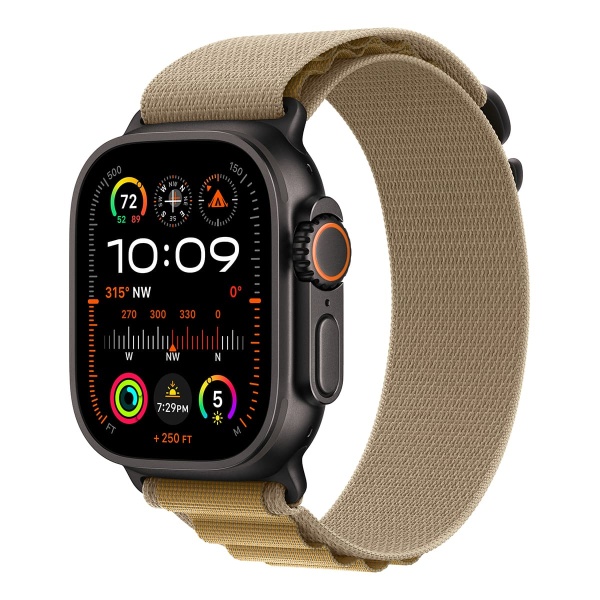 Apple Watch Ultra 2 (2024), 49 мм корпус из титана цвета «Black», ремешок Alpine Loop размера S цвета «Tan»