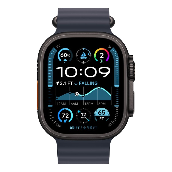 Купить apple watch ultra 2 (2024), 49 мм корпус из титана цвета «black», ремешок ocean band цвета «navy» с доставкой