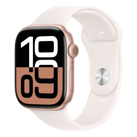 Купить apple watch series 10, 46 мм корпус из алюминия цвета «rose gold», ремешок sport band размера s/m цвета «light blush» с доставкой