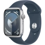 Купить apple watch series 9 41мм корпус из алюминия серебристого цвета спортивный ремешок синего цвета с доставкой