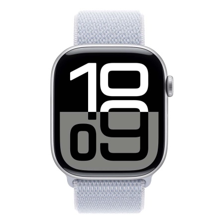 Купить apple watch series 10, 46 мм корпус из алюминия цвета «silver», ремешок sport loop цвета «blue cloud» с доставкой