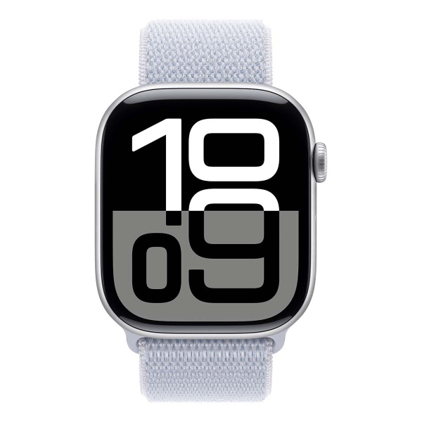 Купить apple watch series 10, 46 мм корпус из алюминия цвета «silver», ремешок sport loop цвета «blue cloud» с доставкой